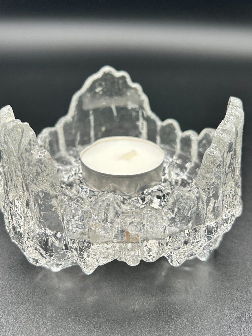 Vtg LE Smith Iceberg Abstract Glass Candle Holder Reversible Tapers or Tealight